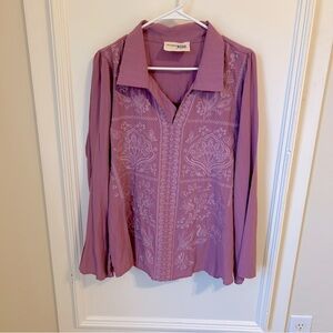 Savanna Jane Embroidered Long Sleeve Purple Blouse Top Large L